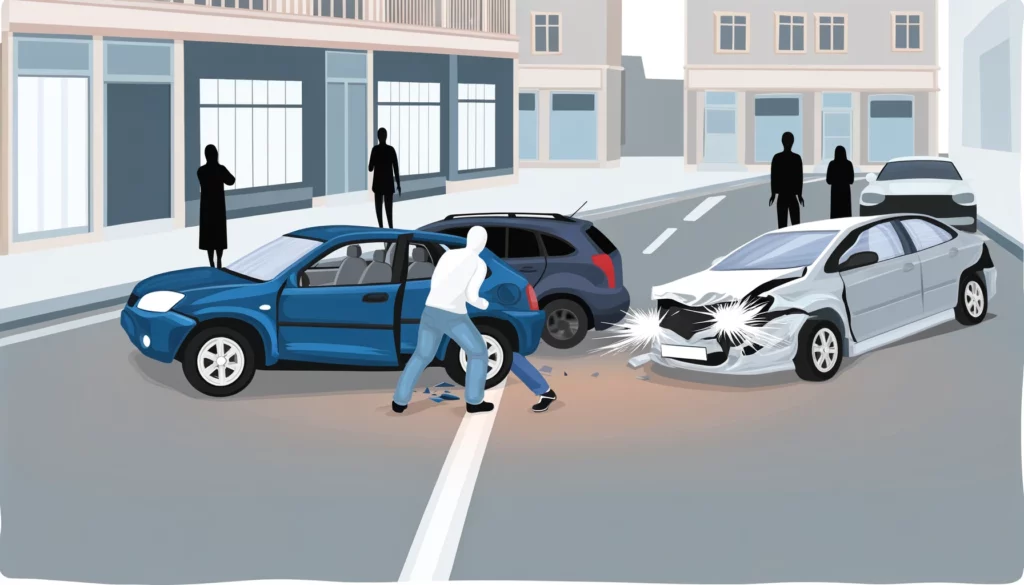Car accident scene with failing to remain violation, defense by Nikbakht Law.