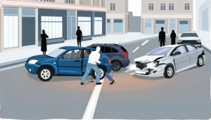 Car accident scene with failing to remain violation, defense by Nikbakht Law.