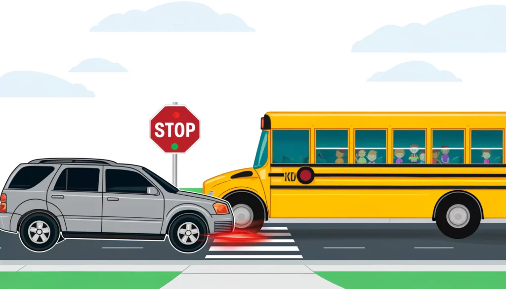 Car failing to stop for school bus, Nikbakht Law legal defense.