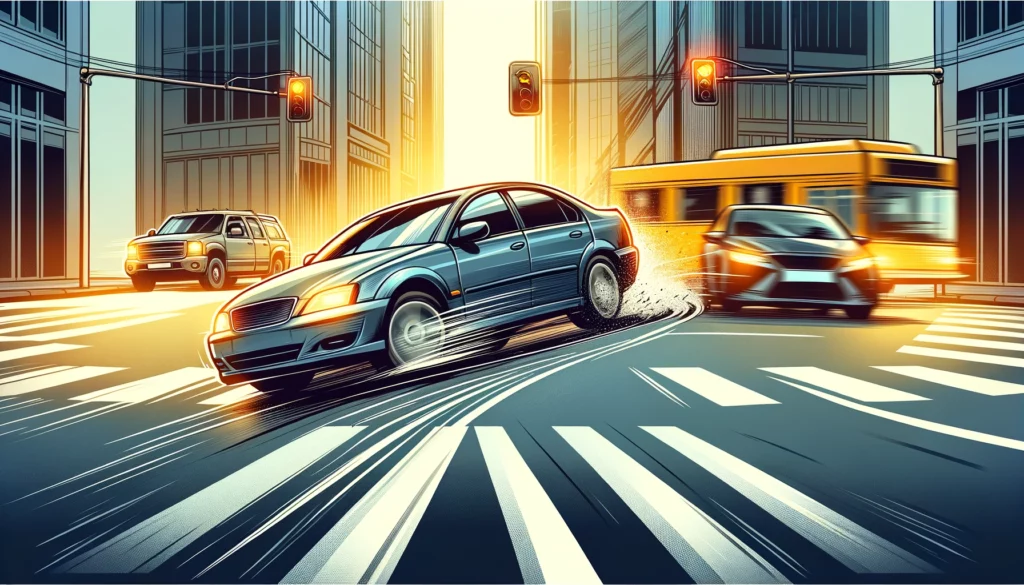Car making risky turn, unsafe driving defense by Nikbakht Law.